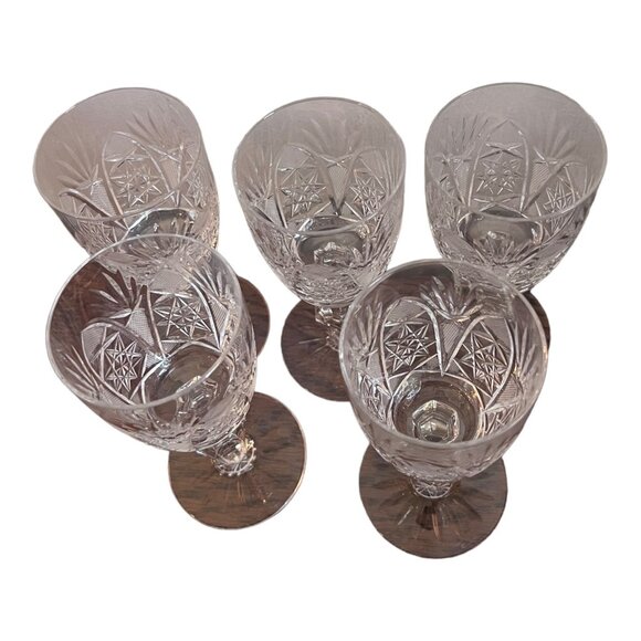 5 Crystal Cordial Goblets, Faceted Stem, 6.5 Inches Tall - Picture 5 of 10